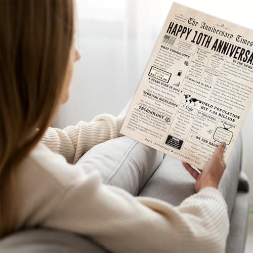 Big 10th Anniversary Card for Him Her, Retro 10 Year Anniversary Card Gift for Couple, Sweet 10 Wedding Anniversary Cards for Wife Husband, Best Decennial Gifts Idea for Parents
