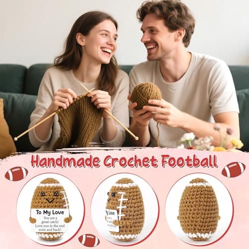 Birthday Gifts for Him Her Boyfriend Girlfriend, to My Love Handmade Emotional Crochet Football, Small Cute Anniversary Present for Him, Mini Romantic I Love You Gift for Husband Wife Couple