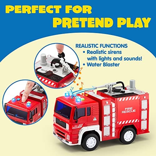 JOYIN Toddler Fire Truck Toys for 3 4 5 6 7 Year Old Boys - Fire Engine, Emergency Vehicle, Kids Firetruck, Friction Powered Car with Lights and Sounds, Christmas Birthday Gifts for Boys Girls Age 3-9