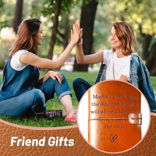 Friendship Gifts for Women, Friend Leather Journal, 140 Page Refillable Writing Journal, Best Friend Gift for Women, Valentines Day Birthday Gifts for Best Friend Women, Bestie, BFF