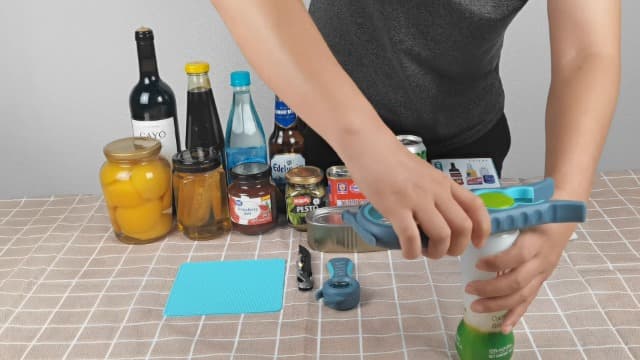 Otstar Jar Opener Bottle Opener and Can Opener for Weak hands, Seniors with Arthritis and Anyone with Low Strength, Mutil Jar Opener Get Lids Off Easily (Blue and Grey)