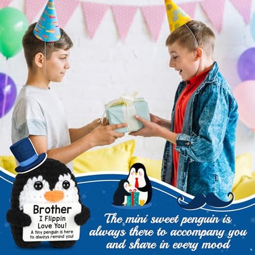 Mini Funny Brother Gifts from Sister Brother, Handmade Crochet Mini Penguin Birthday Gifts for Brother Boy Friend, I Love You Brother for Birthday Graduation Christmas Emotional Present