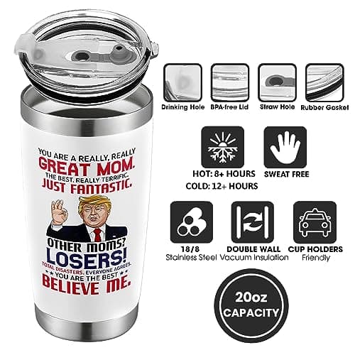 Gifts for Mom from Daughter Son - Christmas Gifts for Mom Wife - Birthday, Christmas, Valentines Day Gift for Moms - Gift for Mama, Moms, Mother - 20 Oz Stainless Steel White Tumbler
