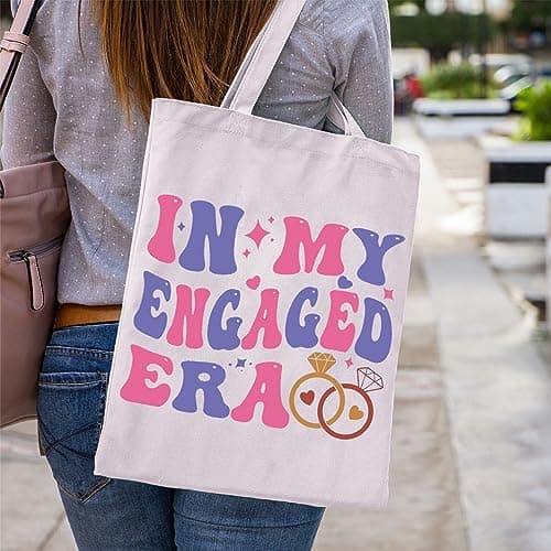 WCGXKO Funny Engagement Gift For Her In My Engaged Era Wifey Bridal Bachelorete Party Canvas Tote Bag
