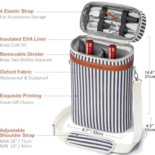 Birthday Christmas Gifts for Women Men - Wine Gift Baskets Christmas Gifts For Mom, Women, Friend, Wine Lovers, Self Care Package, Insulated Wines Tote Bag Carrier w/ Tumblers & Wines Accessories Set