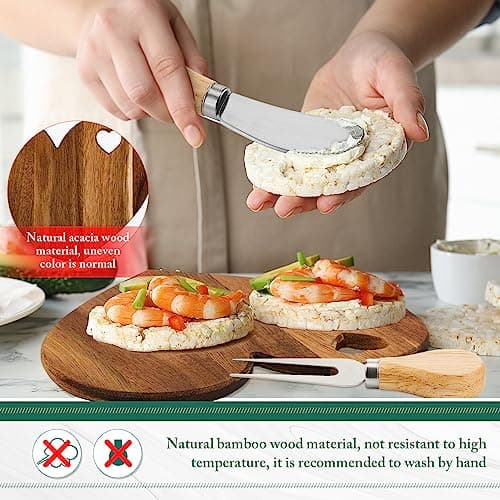 Patelai 12 Set Bridal Shower Favor Heart Cheese Board Cheese Knives Wood Mini Charcuterie Board Thank You Gift Box for Guest Bridal Baby Shower Prize Wedding Birthday Valentines (Acacia Color)