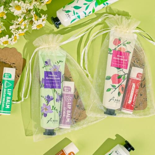AZEN 30 Sets Bulk Gifts, Hand Cream and Lip Balm Bulk Set with Organza Bag Thank You Card, Baby Shower Wedding Gifts for Guests, Bridal Wedding Favors for Guests,Thank You Gifts for Women