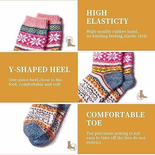 ICEIVY 5 Pair Fuzzy Cozy Socks for Women - Warm Comfy Soft Casual Home Sleep Winter Wool Socks - Gifts for Women