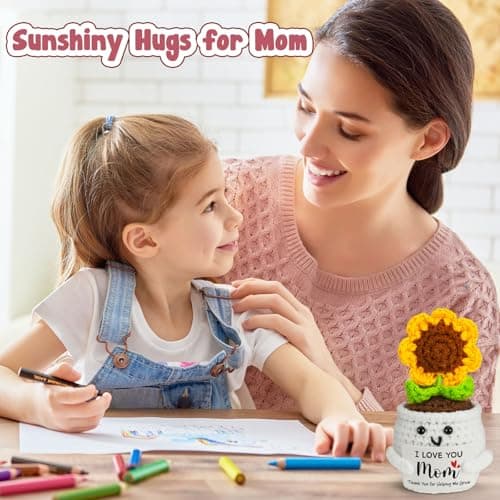 MBL Gifts for Mom Mothers Birthday - Mom I Love You, Handmade Funny Cute Crochet Sunflower for Mother Mama Mommy Birthday Mother’s Day Christmas Stocking Stuffers Present from Daughter Son