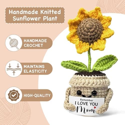 Mini Birthday Gifts for Mom, Mom Gifts from Daughters Remember I Love You MOM, Handmade Crochet Cute Small Sunflower Gifts, Gift for Mom from Daughter, Son, Mothers Day for Mom
