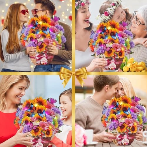 Birthday Cards with MUSIC & LIGHTS, Pop Up Happy Birthday Card, Sunflower & Butterfly, 10 Inch Life Sized Forever Flower Bouquet Gifts for Women Mom Grandma