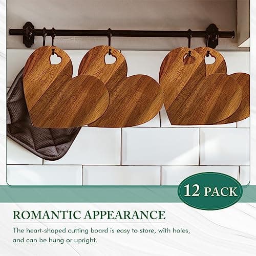 Patelai 12 Set Bridal Shower Favor Heart Cheese Board Cheese Knives Wood Mini Charcuterie Board Thank You Gift Box for Guest Bridal Baby Shower Prize Wedding Birthday Valentines (Acacia Color)