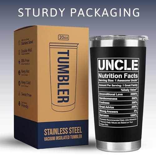 Gifts for Uncle from Niece, Nephew - Uncle Gifts - Fathers Day Gift - Father's Day, Birthday, Christmas Funny Gift for Men Him from Niece, Nephew, Kids - 20 Oz Stainless Steel Coffee Tumbler