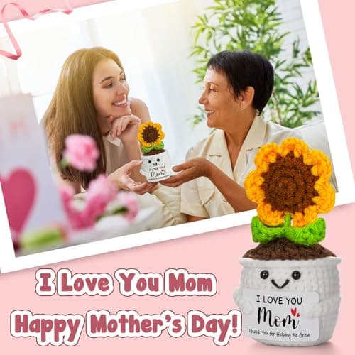 MBL Gifts for Mom Mothers Birthday - Mom I Love You, Handmade Funny Cute Crochet Sunflower for Mother Mama Mommy Birthday Mother’s Day Christmas Stocking Stuffers Present from Daughter Son