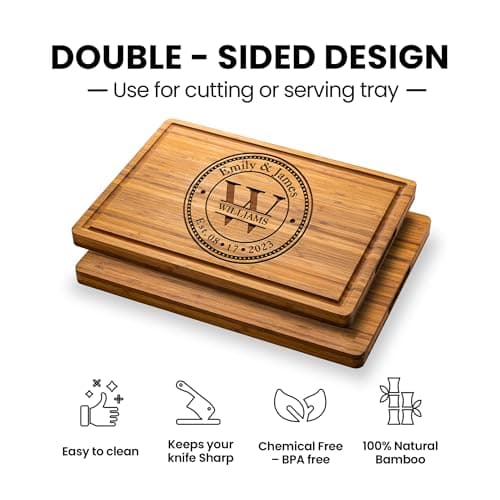 Personalized Cutting Board Wedding Gift - Custom Wood Wedding Registry Gift, Personalized Bridal Shower Gifts for the Couple, Engraved Charcuterie Board, 50th Anniversary Monogram Cutting Board