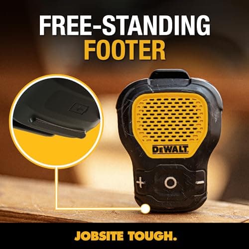 DEWALT Wearable Bluetooth Speaker (Updated Version), Clip-On Wireless Jobsite Pro Water-Resistant Portable Speaker (Non-Magnetic), Built-in Mic for Hands-Free Music/Calls, Bluetooth Speaker (Yellow)