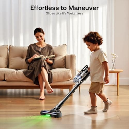 Trucozie Cordless Vacuum Cleaner, Self-Standing Lightweight Stick Vacuum with 50 mins Runtime, Powerful Suction, Anti-Tangle Wireless Vacuum for Home, Hardwood Floor, Carpet, Pet Hair, Black
