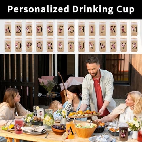 Monogrammed Glass Drinking Cup With Lid Straw Girlfriend Gf Gifts Future Mrs for Her Women Boyfriend 1 One Year Anniversary Meaningful Cute Romantic Christmas Xmas First Valentines I Love You More,C