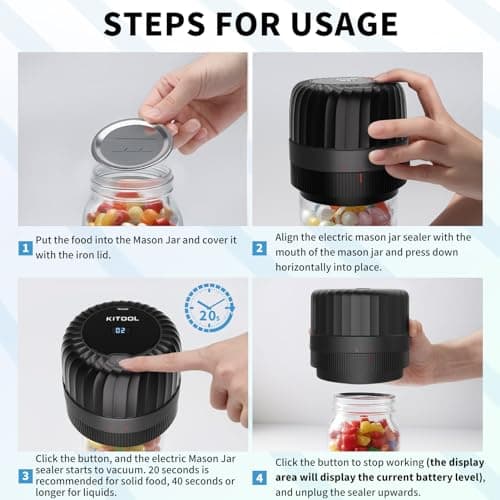 Electric Mason Jar Vacuum Sealer Kit for Wide-Mouth & Regular-Mouth Mason Jars, Food Saver Vacuum Canning Sealer Machine Includes 10 Jar Lids