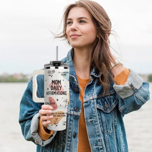 Mom Daily Affirmations Tumbler 40Oz – Gifts for Mom's Birthday, Mother's Day, Expecting Moms Present, Momma Gifts from Daughters, Sons, Kids, Inspirational Mama Mug, Mommy Coffee Cup