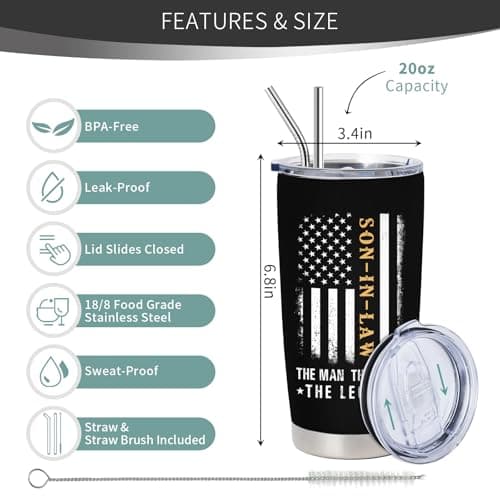 Son In Law Gifts - Christmas Gifts for Son In Law - Son in Law Gift from Mother/Father in law, 20 oz Stainless Steel Tumbler With Lid & Straw