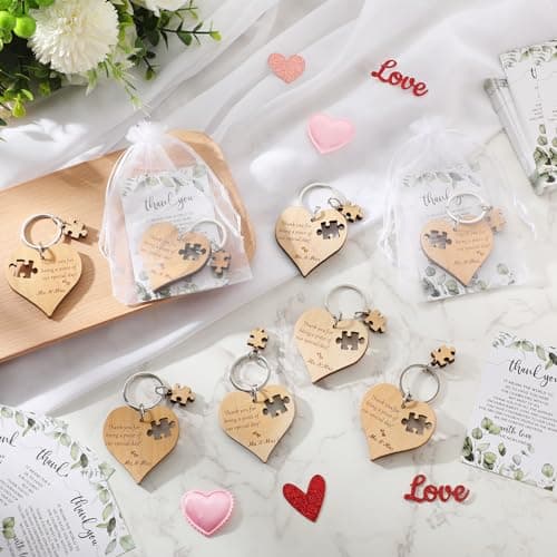 Wedding Favors for Guests Wood Heart Puzzle Keychains Thank You Cards Gift Bag Bridal Shower Souvenir Gifts(50 Sets)