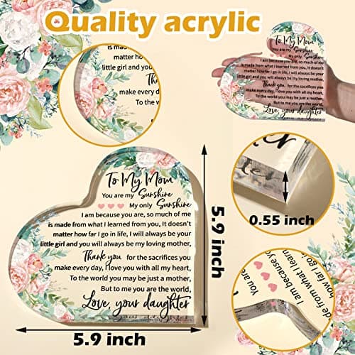 Jetec Mothers Day Gifts Acrylic Mom Birthday Sign Plaque Presents from Daughter Son Grateful Birthday Christmas Valentines Gifts, 5.91 x 5.91 x 0.55 Inches(to My Mother)