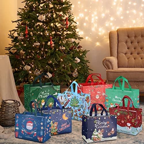 PARSUP Multifunctional Non-Woven Christmas Bags for Gifts Wrapping Shopping - Treat Bags with Handles, Xmas Party Supplies