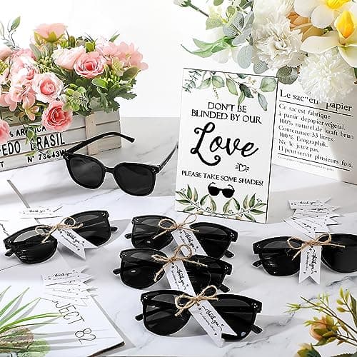 Kanayu Wedding Favors for Guests Wedding Party Sunglasses Gifts Wooden Love Sign Decoration Black Mr Mrs Glasses Bulk