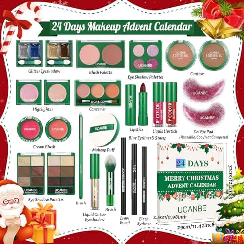 Makeup Advent Calendar 2025, 24 Days Christmas Makeup Gift Set for Adult Women & Teen Girls, UCANBE 2025 Xmas Countdown Calendar Beauty & Cosmetics Holiday Surprise Make Up Gift Kits for Women Full Kit