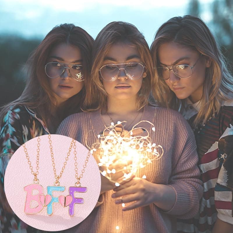 Ancnoz Mathcing BFF Best Friend Necklaces for 3 Girls Friendship Necklaces for Three Best Friends Anniversary Birthday Christmas Gifts for Bestie Best Friend Forever Gift