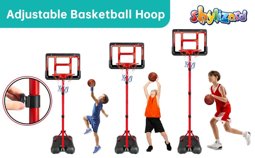 Boys Toy Gifts for 3 4 5 6 7 8 Years Old, Kids Basketball Hoop Adjustable Height 3.5FT-6.2FT, Mini Basketball Hoop for Kid Boys, Basketball Goal Toys Outdoor Indoor Game Gifts for Boys, Red