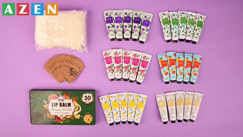 AZEN 30 Sets Bulk Gifts, Hand Cream and Lip Balm Bulk Set with Organza Bag Thank You Card, Baby Shower Wedding Gifts for Guests, Bridal Wedding Favors for Guests,Thank You Gifts for Women