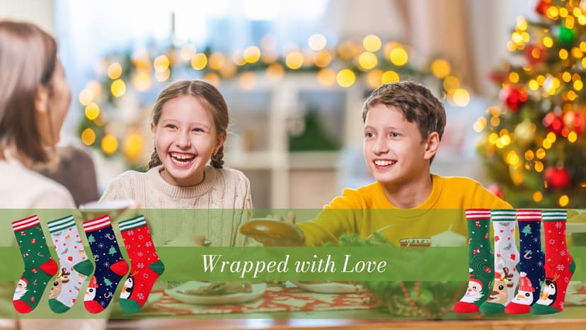 HAPPYPOP Christmas Socks for Kids Adult - Xmas Socks Stocking Stuffers for Boys Girls