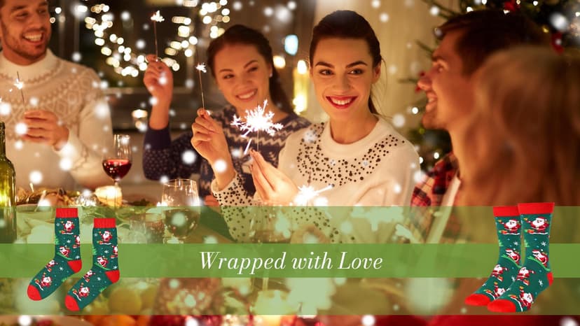 HAPPYPOP Christmas Gifts Holiday Socks for Men Women - Secret Santa Gifts, Xmas Stocking Stuffers, Santa Green Socks