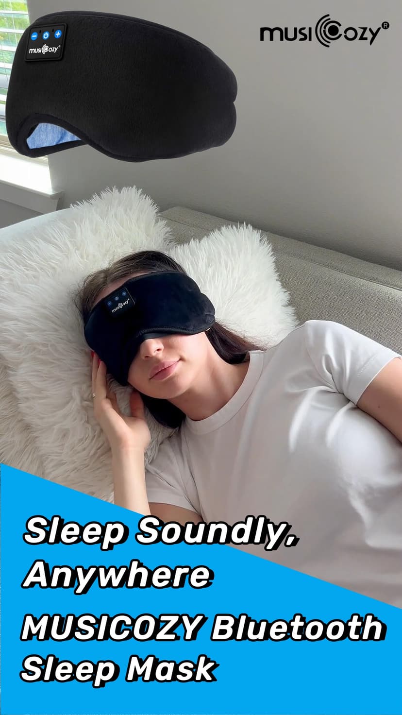 MUSICOZY Sleep Headphones, Bluetooth 5.4 Sleep Mask Headband Headphones Sleeping Eye Mask, Wireless Music Earbuds Earphones with HD Stereo Speakers for Side Sleepers, Cool Gadgets Unique Gift
