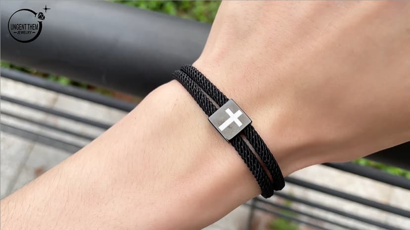 UNGENT THEM Men Adjustable Rope Cross Bracelet - Easter Christmas Christian Baptism Birthday Gifts for Teens