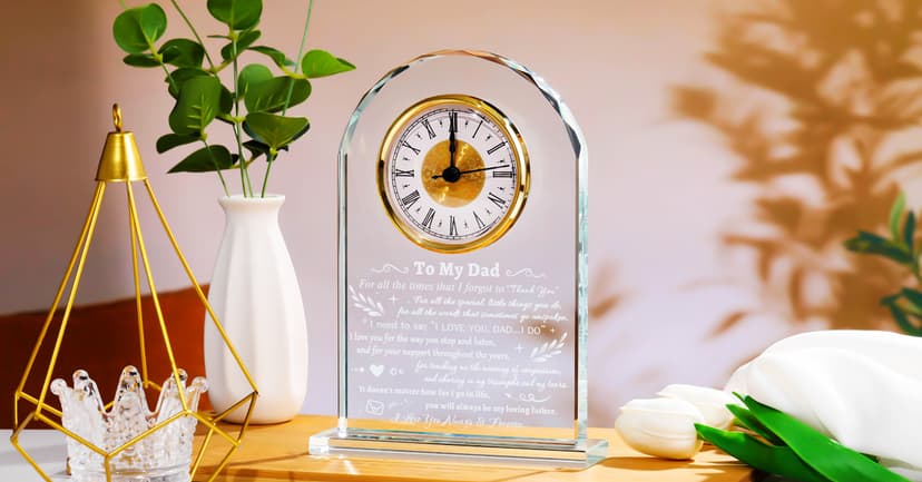 YWHL To My Dad Clock Gifts from Daughter Son, Laser Engraving Glass Clock Gift for Father‘s Day, Birthday Gifts for Dad Who Wants Nothing, Meaningful Keepsake Present for Father (Battery not Included)