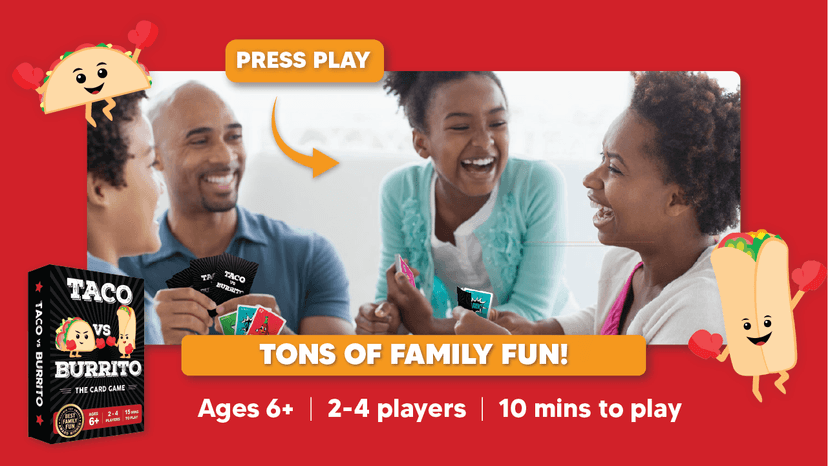 Taco vs Burrito - The Wildly Popular Surprisingly Strategic Card Game Created by a 7 Year Old - 5 Ways to Play - a Family-Friendly Party Game for Kids, Teens & Adults