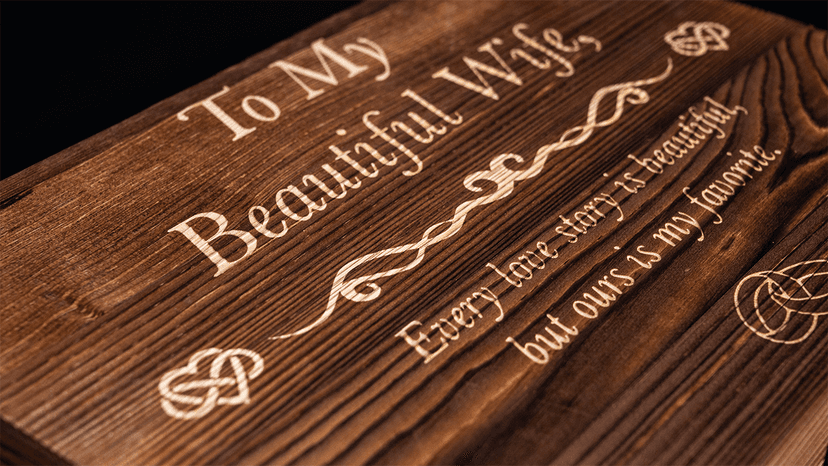 Anniversary for Wife Engraved Wooden Gift Set 'To My Beautiful Wife' Includes Crystal Engraved Heart 24K Gold Dipped Rose for Birthday Gifts