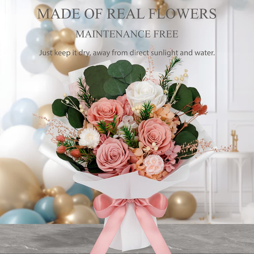 Perfectione Roses 4 Roses Mixed Bouquet for Mother's Day, Flowers for Delivery, Preserved Flowers Birthday Gift for Women Mom Wife Grandma Her, Dusty Rose