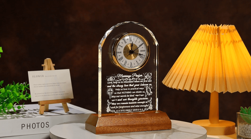 Ornalrist Wedding Gifts for Couples 2025 - Glass Clock with Wooden Light Base Happy Anniversary Marriage Prayer Wedding Gifts for Bride and Groom Engagement Newlywed Mr Mrs Gifts