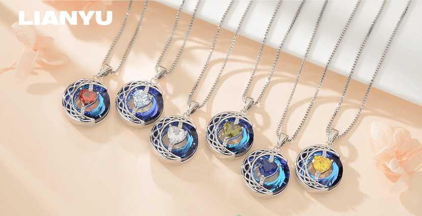 LIANYU Necklace for Womens Blue Sapphire Necklace Moon Pendant S925 Sterling Silver Crystal Jewelry for Women Pendant Birthday Gifts for Wife Gifts Valentine Anniversary