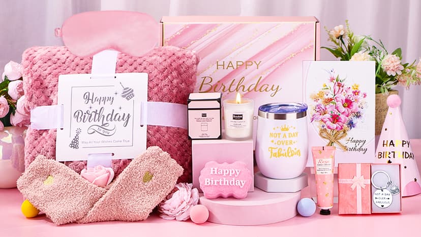 Birthday Gifts for Women, Happy Birthday Gifts for Her, Mom, Sister, Best Friend, Girlfriend, Coworker, Wife Bday Gift Ideas, Unique Relaxing Spa Birthday Gift Basket for Women Care Package w/Blanket