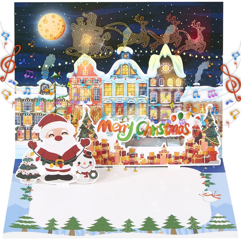 Christmas Cards Large Size, 3D Pop Up Merry Christmas Card with Light and Music, Handmade Christmas Gift Card with Envelope, Musical Greeting Card for Kids Son Daughter Husband Wife