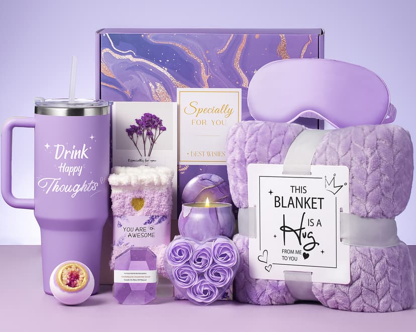 Birthday Gifts for Women Self Care Gifts Get Well Soon Gifts, Happy Birthday Spa Gift Baskets w/Flannel Blanket 40 OZ Tumbler Care Package for Mom Wife Sister Best Friend Her Daughter