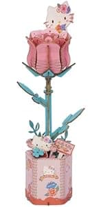Hands Craft Hello Kitty and Friends Pink Rose 3D Wooden Puzzle Kit | DIY Flower Model | Arts & Crafts for Adults & Kids | Creative Hobby Kits | Hello Kitty Collectible | Wood Building Set