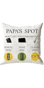 ONFAON Grandma Gifts, Grandma's Spot Throw Pillow Covers 18x18 Inch,Put Phone Glasses and Remote Control Pillowcase,Birthday Christmas hanksgiving Day Gifts for Grandma Mom,3-Pocket