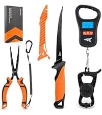KastKing SteelStream 6pc Fishing Tool Kit - Corrosion Resistant Fishing Pliers with Lanyard, Fillet Knife, Floating Fish Lip Gripper, Fishing Braid Scissors, Tool Retractor, Fishing Gifts for Men