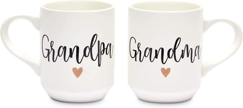 Sparkle and Bash Grandma & Grandpa Mugs - 15 Oz White 2-Pack Ceramic Modern - Grandparent Announcement Coffee Mug Set - Gifts for Grandparents First Time